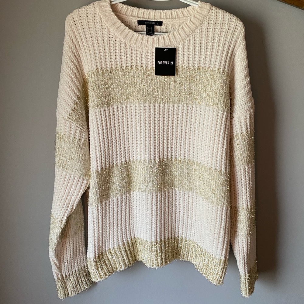 Chunky oversized sweater cream and gold